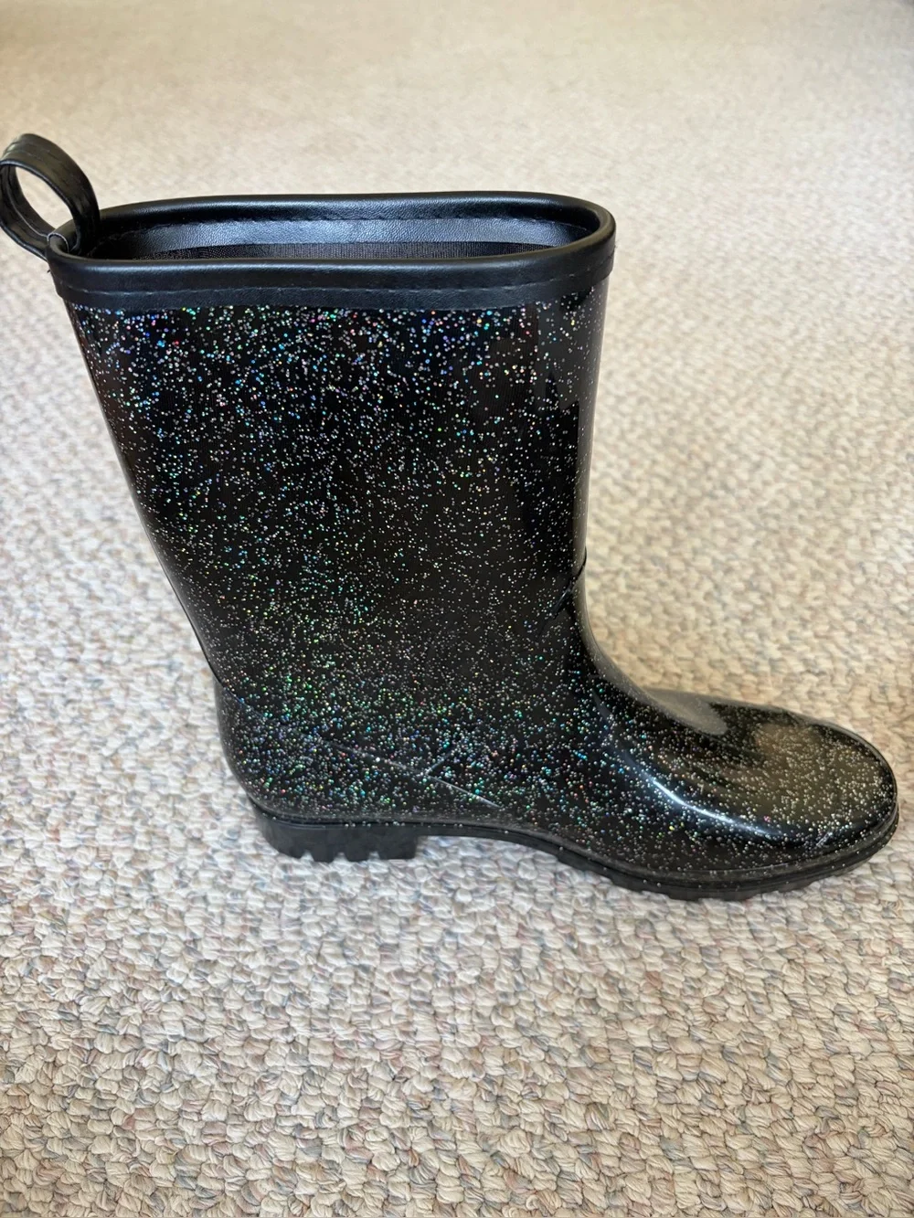 Capelli Black Glitter Rain Boots! Multi-Color Glitter. Size 11.